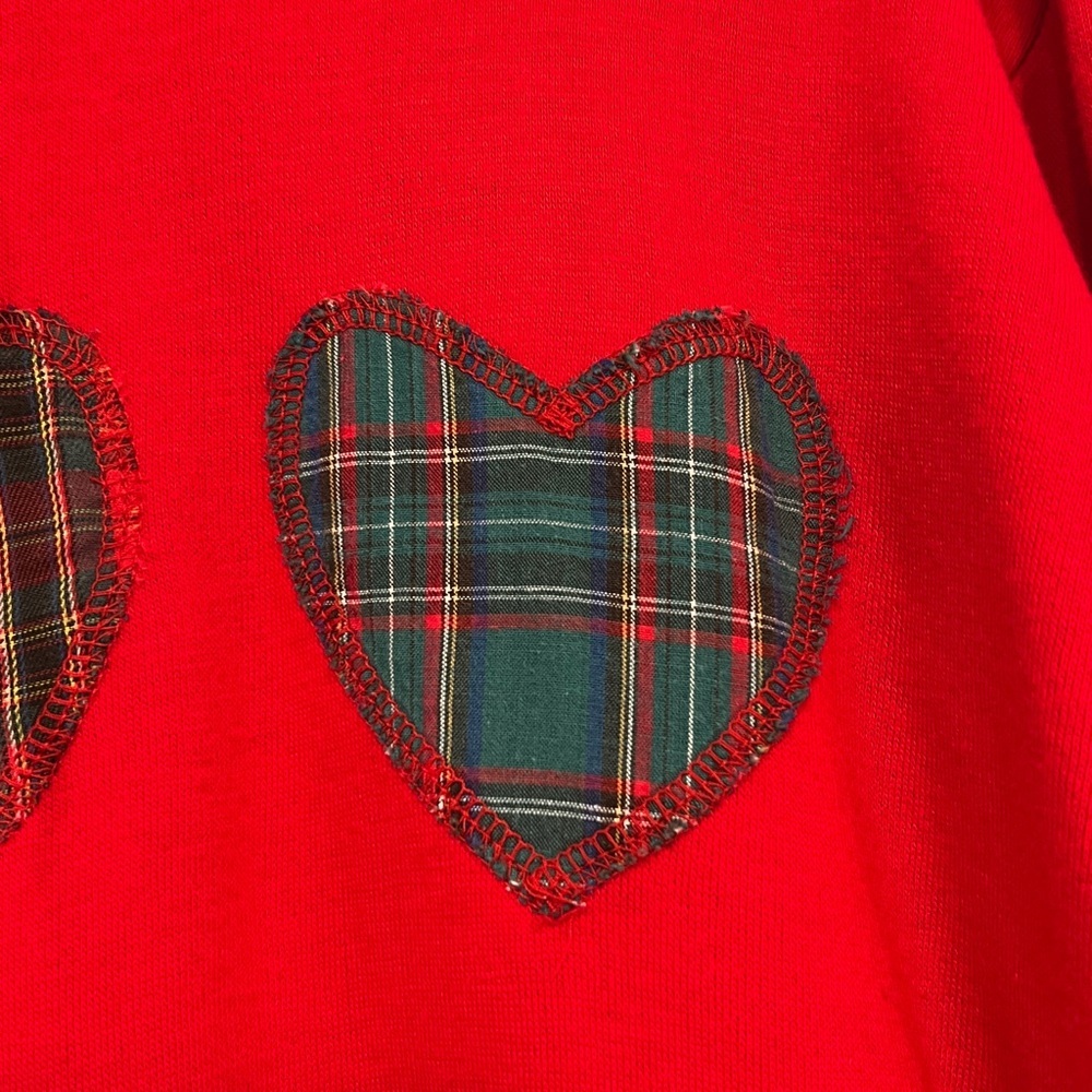 Vintage 90s Sporting Club Tartan Plaid Heart Appliqué Sweatshirt - Picture 6 of 11